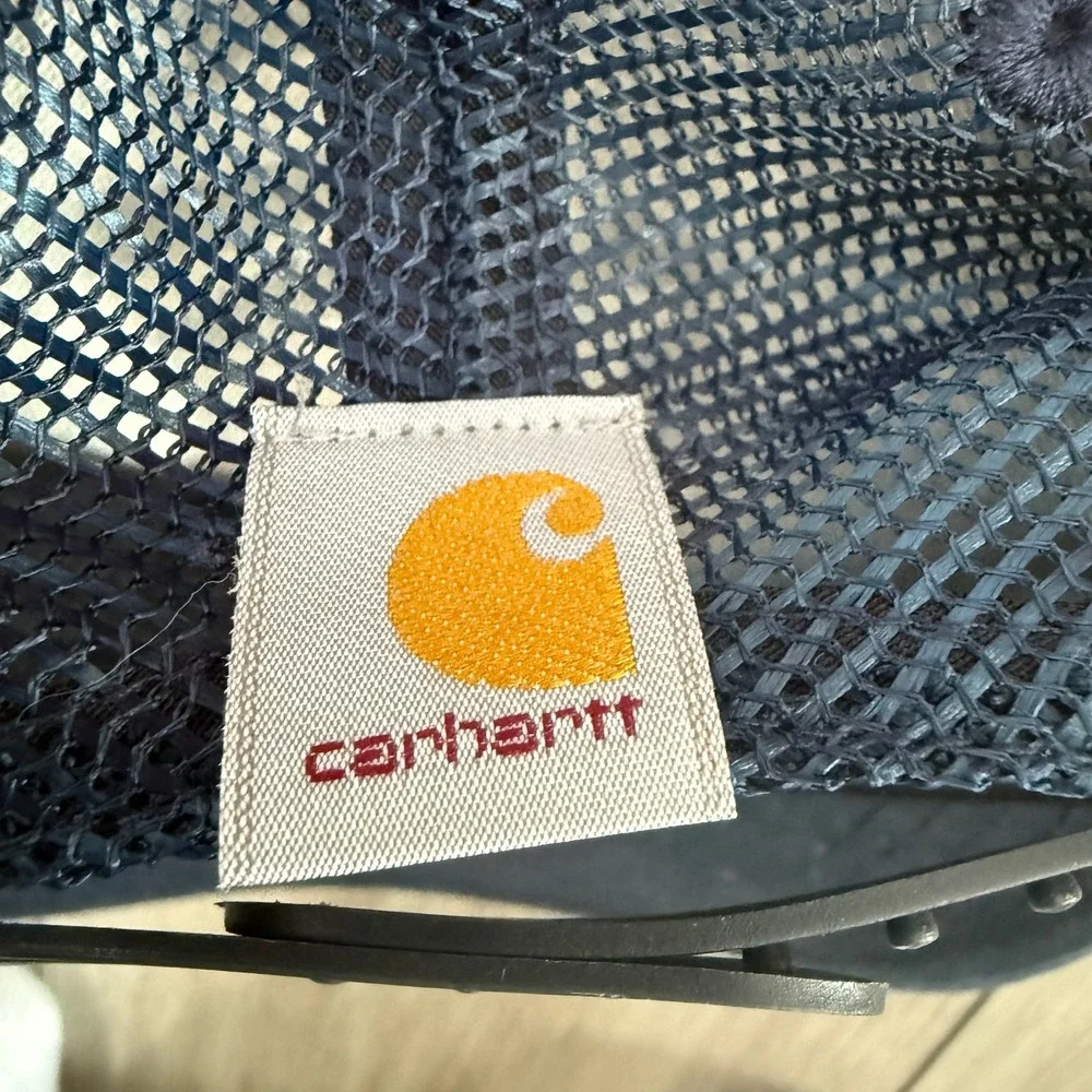 Carhartt Mens Navy Blue Hard at Work Trucker Hat Mesh Snapback Cap